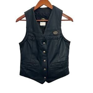 Vintage Bristol Size 10 Black Leather Motorcycle Vest Snap Buckle